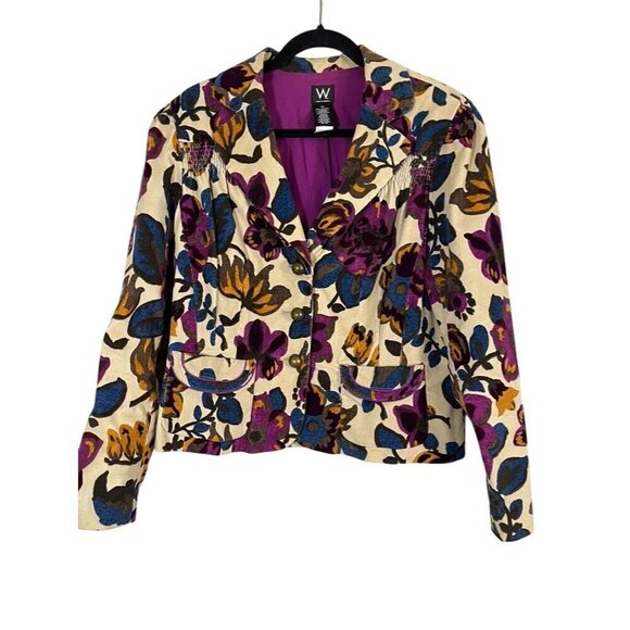 Work to Weekend Jacket 14 Purple Floral Festival Boho Western Retro 80s Hippie - Picture 1 of 15